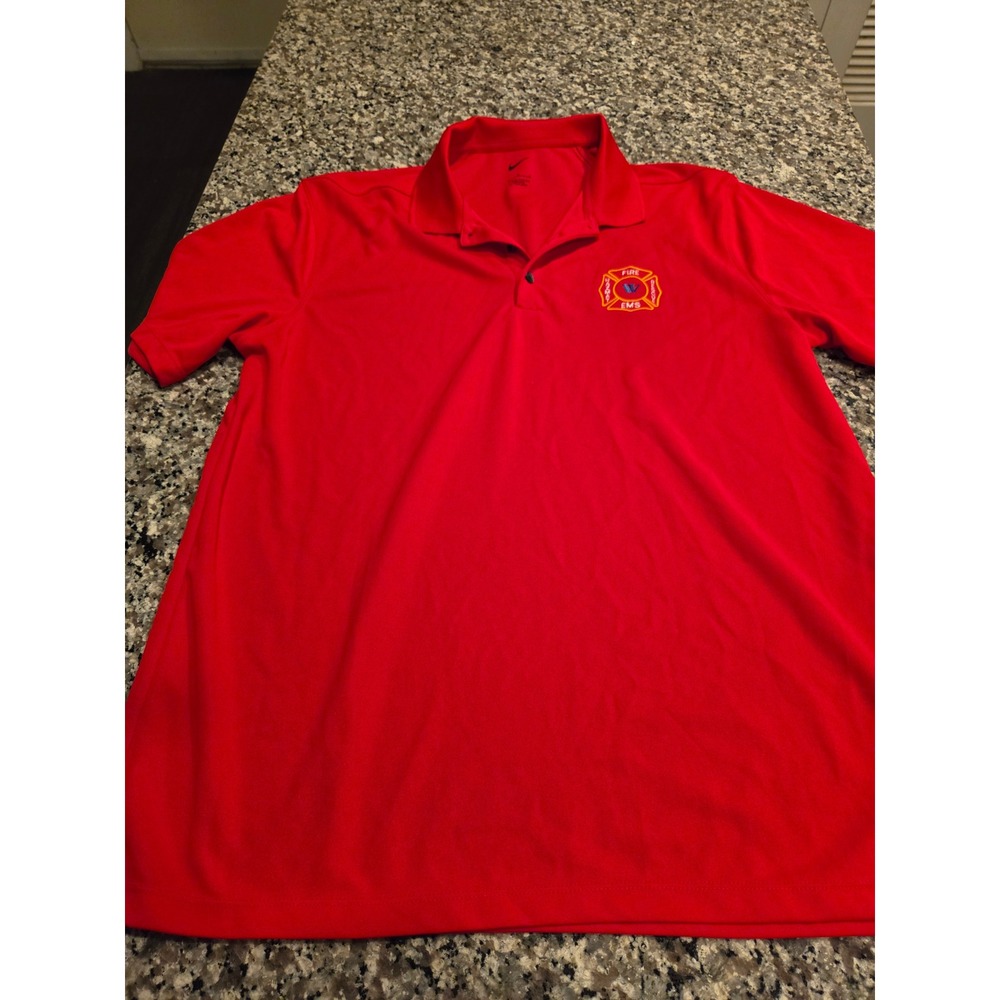 Nike Polo Shirt Mens‎ Lg Red Fire EMS Hazmat Rescue Embroidered Patch Short Slv